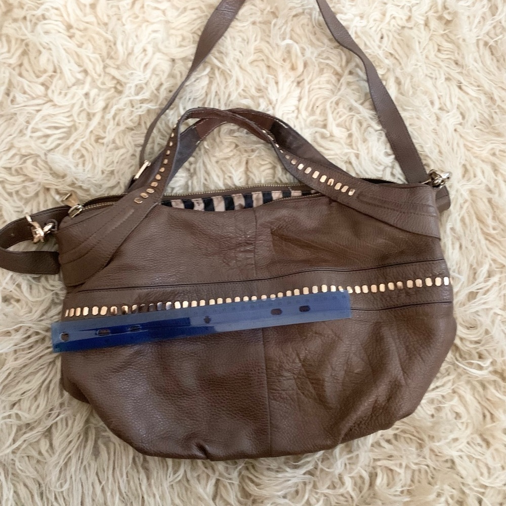 Kelsi Dagger | Pebbled Putty Stone Brown Leather Bag Hand Strap or Crossbody - Picture 14 of 16